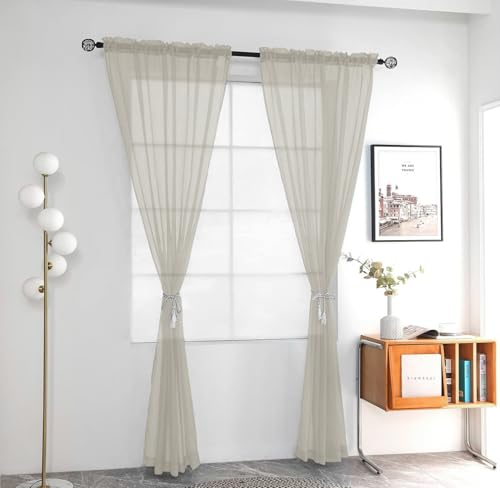 Solid Sheer Rod Pocket Curtain Voile Draperies 2 Panels White Beige Black Grey Ivory 52 Inch Width 54 Inch Long 1 Pair for Kitchen Bedroom Children Living Room Yard (Ancient Grey / 52"W x 54"L (Pack of 2))