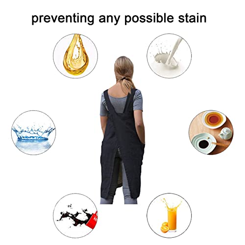 Pinafore Cross Back Apron for Women with Pockets (Medium / Black)