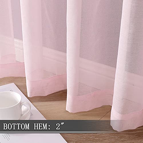 Short Sheer Curtain Linen Textured Living Room Curtains Sheer Light Filtering Rod Pocket Voile Curtain for Bedroom (42"W x 54"L (Pack of 2) / Pink)