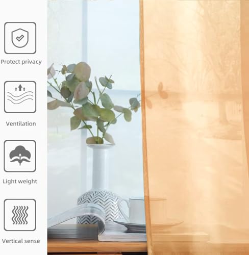 Solid Sheer Rod Pocket Curtain Voile Draperies 2 Panels White Beige Black Ivory Coffee 22 Inch Width 30 Inch Long 1 Pair for Kitchen Bedroom Children Living Room Yard (Beige / 22"W x 30"L (Pack of 2))