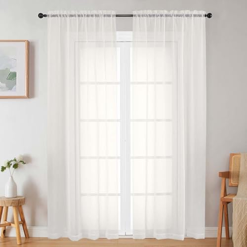 Ivory Sheer Curtains for Bedroom Living Room 90 Inches Long 2 Panels Set (Ivory / 42"W x 90"L (Pack of 2))