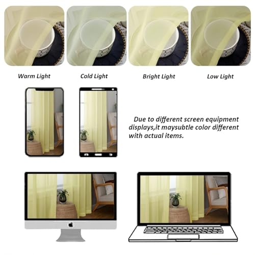 Sheer Curtains 108 Inch Length 2 Panels Set (Light Yellow / 42"W x 108"L (Pack of 2))