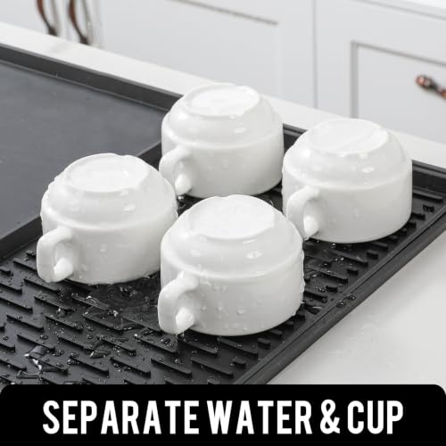 2 in 1 Extra Large 16"x28" Silicone Coffee Bar Mat Accessories Heat Resistant for Espresso Machine with Detachable Dish Drying Rug Rack Stone Kitchen Office Home Cafetera Essentials Black (Black / 28" x 16")