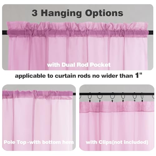Pink Sheer Curtains 54 Inch Long 2 Panels (Pink / 42"W x 54"L (Pack of 2))