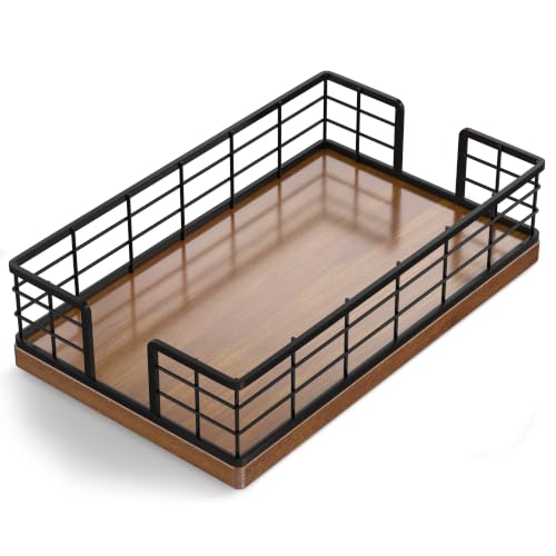 Guest Towel Holder Tray for Bathroom (Black/Brown / 9.06 x 5.51 x 2.56 inches)