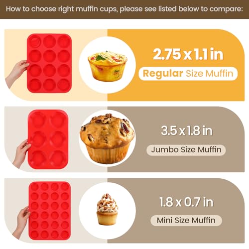 12 Cups Silicone Muffin Pans for Baking (12-Cup Regular)