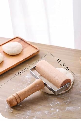 Stainless Steel & Beechwood Rolling Pin with Adjustable Thickness (T)