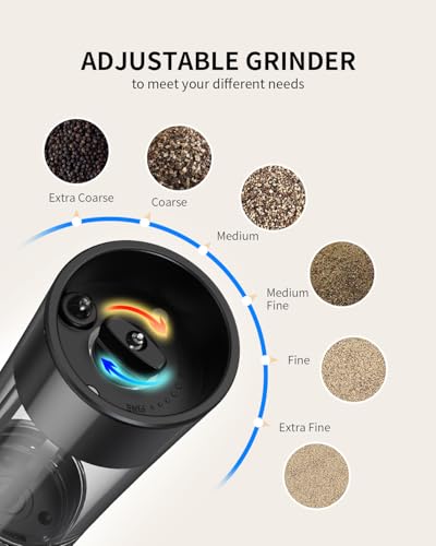 Gravity Sensor Salt and Pepper Grinder Set with Charging Base (Pure Black)