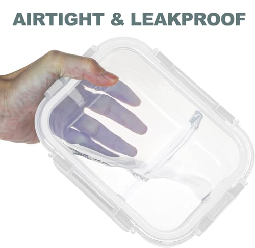 10 Packs 30oz Glass Meal Prep Containers 2 Compartments (White)