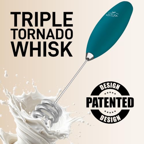 Powerful Milk Frother Wand With Duracell Batteries (Reign Emerald / Triple Whisk + Batteries)