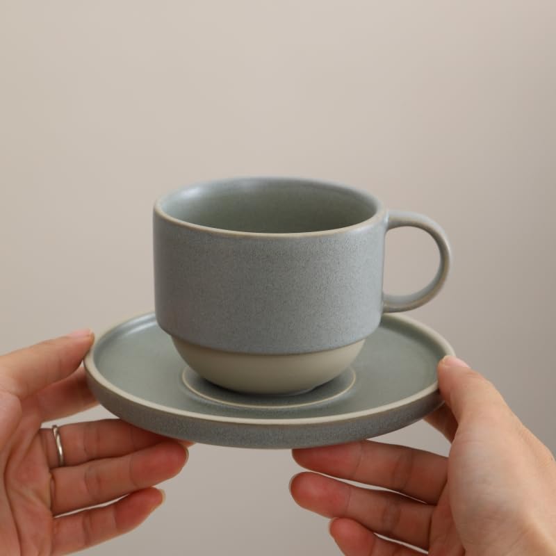 Little minimalist ceramic pottery tea cup with saucer (Matte Gray)