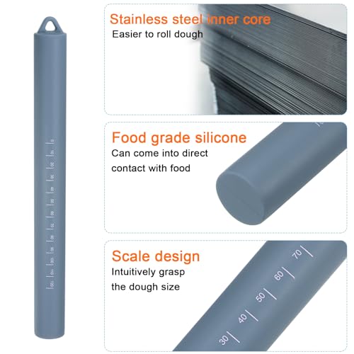2pcs Silicone Rolling Pin 10" Stainless Silicone Surface Non (Blue+Dark Green)