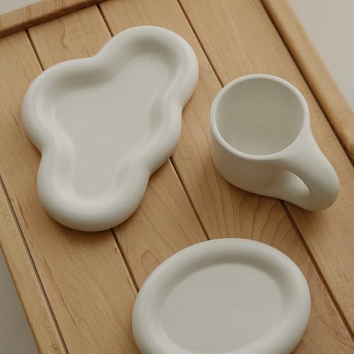 Ceramic Coffee Mug with Saucer (Nacre White)