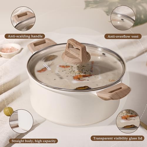 Nonstick Stock Pot with Lid (Cream White / 8QT)