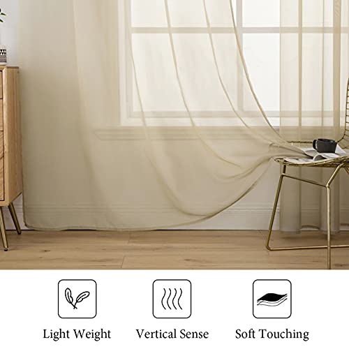 2 Panels Sheer Curtains for Living Room 54 X 108 Inches Beige (Beige / 54"W x 108"L (Pack of 2))
