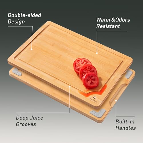 Bamboo Cutting Board Set Non Slip Feet Over Sink Chopping Board Christmas Xmas Birthday Day Gifts Ideas Grandmother Gigi Granny Nana Glamma Mawmaw Yaya Abuela Abuelita Mamaw Mimi Nonna Oma Meme (2 Pack / Natural)