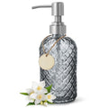 Gem Patterned Glass Soap Dispenser with Rust Proof Stainless Steel Pump (Stainless Steel Pump / Gem-grey)