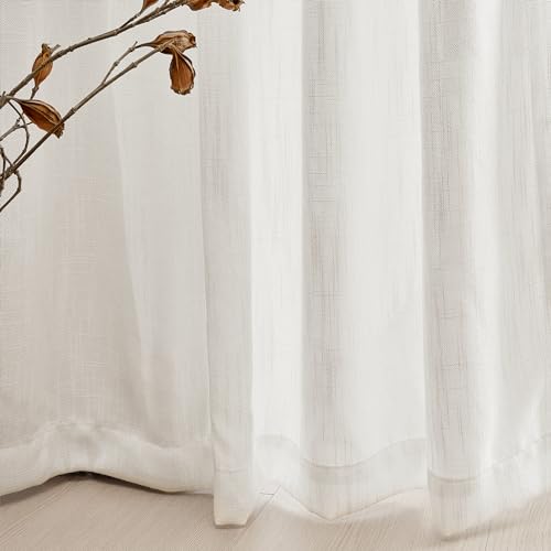 Curtains 63 Inch Length 2 Panels (50"W x 63"L (Pack of 2) / Beige White)