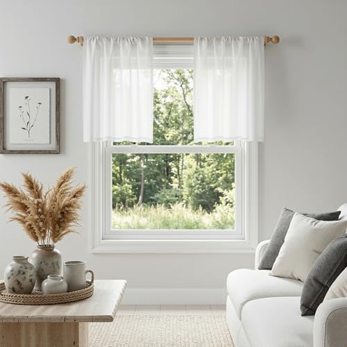 White Curtains 24 Inch Long for Kitchen (34"W x 24"L (Pack of 2) / Pure White)