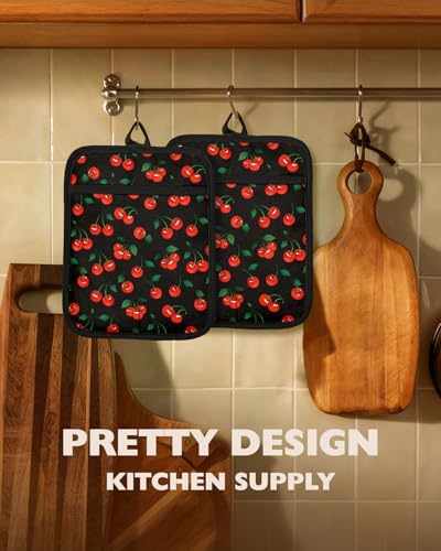 Silcone Cherry Pot Holders for Kitchen (Black Red)