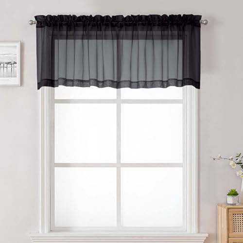 Black Sheer Valances for Windows 18 Inch Length 2 Pcs (Black / 42"W x 18"L (Pack of 2))