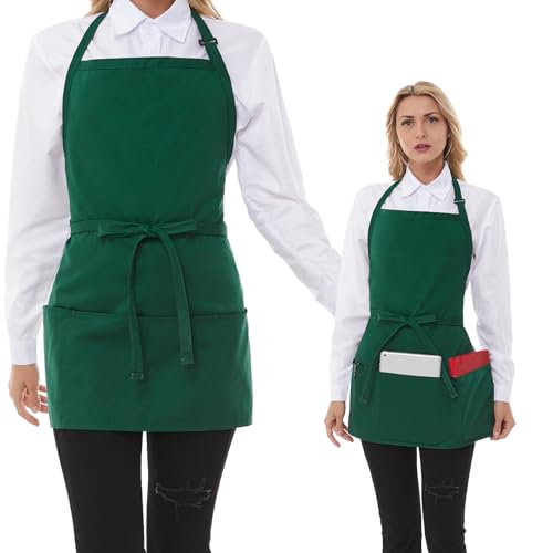 Aprons for Women with 3 Pockets (Green, 2 Pack / One Size)