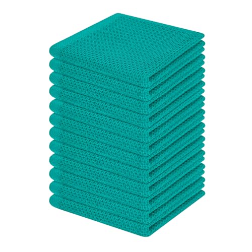 100% Cotton Waffle Weave Kitchen Dish Cloths 12 (Teal / 12 X 12 - 12 Pack)