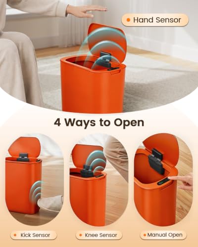 5 Gallon Automatic Bathroom Trash Can with Lid (Orange)