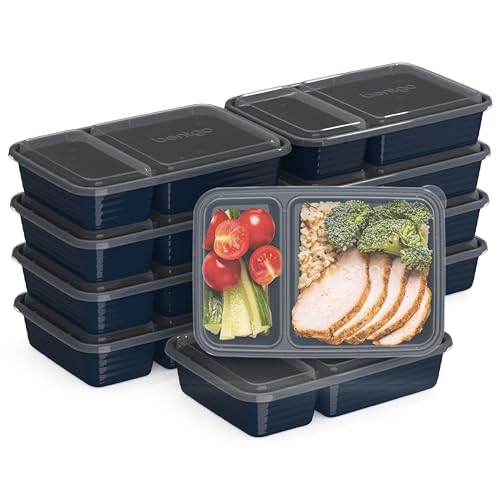 Prep - 20-Piece 2-Compartment Reusable Meal Prep Containers with Lids, PFAS & BPA Free Materials, Durable, Microwave, Freezer, & Dishwasher Safe To Go Food Storage (Navy Blue) (Navy Blue)