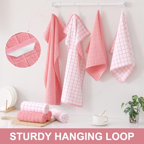Large Premium Cotton Kitchen Towels 16"x 28" (Pink / 16" X 28" - 8 Pack)