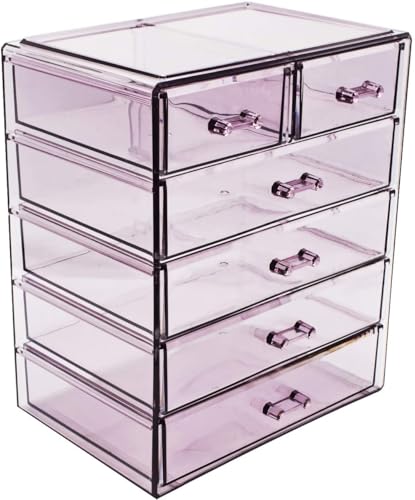 6 Drawer Makeup Organizer with Small & Wide Drawers (Purple / 4 Large, 2 Small Drawers)