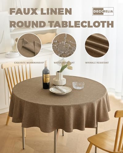 Waterproof Kitchen Faux Linen Round Tablecloth (Coffee / 60" (Round))