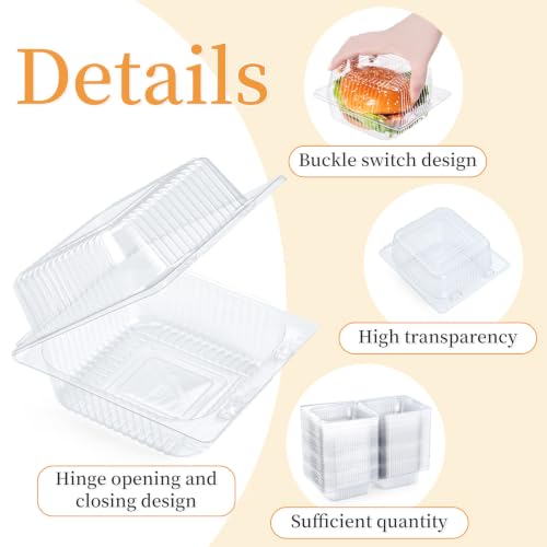 50 Count Heavy Duty Clear Clamshell Food Containers Hinged with Lids (50Pcs Clear Cupcake Containers)