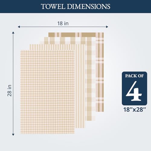 Dish Towels for Kitchen Cotton Soft & Absorbent 4 Pack (18"x28" - 4 Pack / 03: Beige)