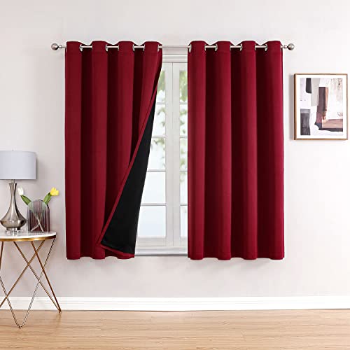 100% Blackout Curtains for Bedroom 2 Panels Set with Black Liner (52"W x 54"L (Pack of 2) / Burgundy)