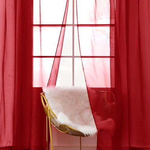 Christmas Red Sheer Curtains 4 Panels Rod Pocket Semi (Christmas Red / 52"W x 96"L (Pack of 4))