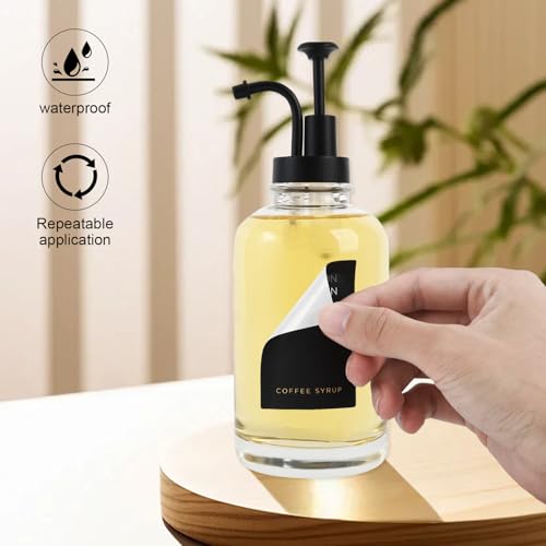 2 Coffee Syrup Dispenser with 18 Labels (2 Black Dispenser Pumps With 18 Labels)