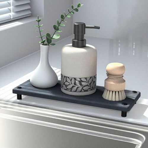 Quick Dry Sink Caddy Kitchen Sink Organizer (Dark Gray Metal Foot Wave Large)