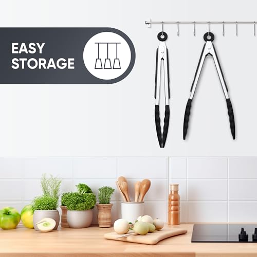 9 Inch Kitchen Tongs (Black, 9 Inch)