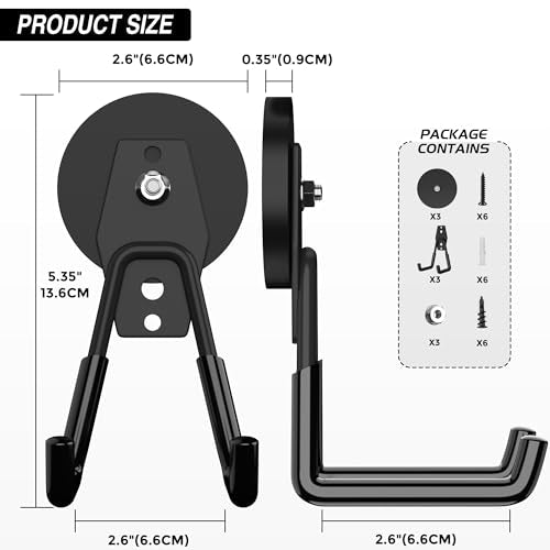 3Pcs Heavy Duty Storage Magnetic Utility Hooks Large Garage Strong Extra Magnet Hooks Hanger with Anti (2.6" Magnet-3 Pack-Black)