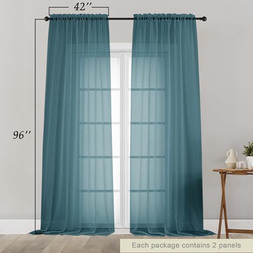 Dusty Blue Sheer Curtains for Bedroom Living Room 96 Inches Long 2 Panels (Dusty Blue / 42"W x 96"L (Pack of 2))