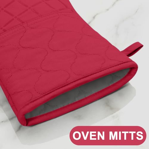 Oven Mitts Kitchen Towels and Dishcloths Pot Holders Sets (Red)