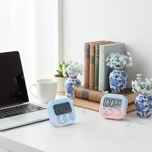 12 Pcs Digital Kitchen Magnetic Timer Bulk Classroom Count up Countdown Egg Timer Cute Desk Stopwatch for Back to School Teacher Kids Cooking Office (Gradient Style / Pink and Blue)