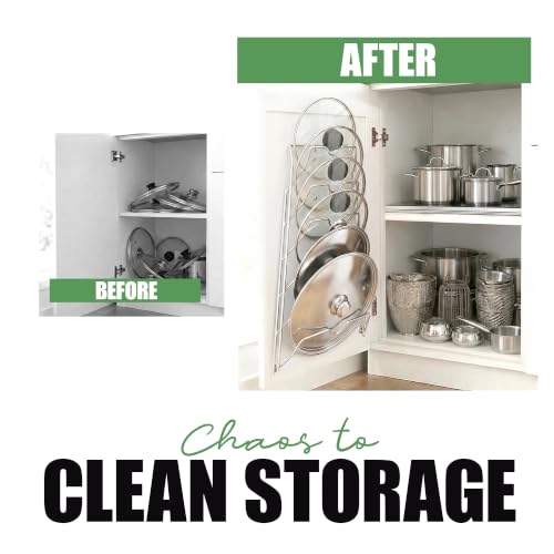 6 Tier Pot Lid Organizer for Cabinet Door or Pantry Wall (Set of 1 / Chrome - Cabinet/Wall Mounted)