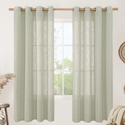 Sage Grey Linen Curtains 72 Inch Long for Living Room 2 Panels (52"W x 72"L (Pack of 2) / Sage Grey)