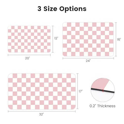 Checkered Dish Mat for Kitchen Coffee Station (Pink / 16" x 24")