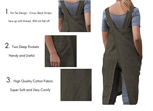 Women’s Pinafore Square Apron Baking Cooking Gardening Works Cross Back Cotton (XX-Large / Green)