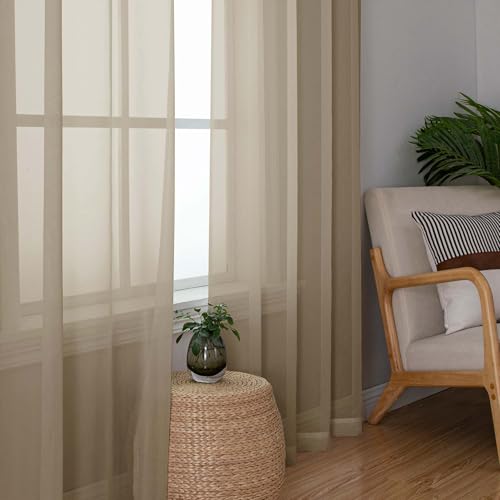 Taupe Sheer Curtains 84 Inches Long for Living Room (Taupe / 42"W x 84"L (Pack of 2))