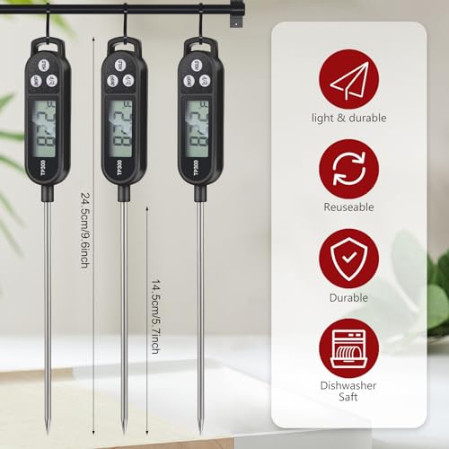 6 Pcs Instant Read Meat Thermometer Long Probe (Black)