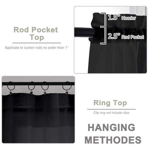 Black Sheer Curtains 72 Inch Long 2 Panels for Living Room 59" Wide (Black / 59"W x 72"L (Pack of 2))
